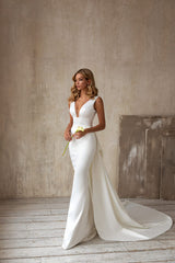 European and American women's dress sexy V-neck sleeveless trailing wedding dress long skirt