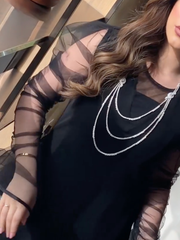 Elegant Black Organza Slim Waist Dress