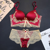 Vintage palace lace underwear bra set small chest deep V gathered adjustment type seamless and no steel ring ladies bra