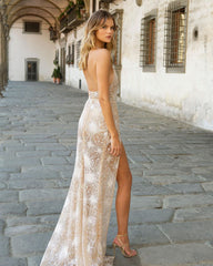 Promotion Hot Sale spot goods 2021 new European and American women's deep V suspension dress perspective split skirt