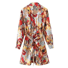 فساتين قصيرة مطبوعة بنقشة الزهور على طراز بوهو للسيدات بياقة مقلوبة وأكمام طويلة فساتين على شكل حرف A فساتين حفلات أنيقة للنساء