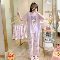 Summer pajama sets Mickey robes kawaii clothes casual nightgowns robe 3 piece Pajamas sleepwear Donald Duck