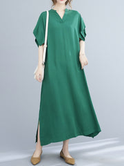 2023 summer new fat mm loose lotus leaf sleeve V-neck long dress femininity foreign style elegant dress