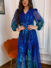 Puffy Gradient Blue Chiffon Dress