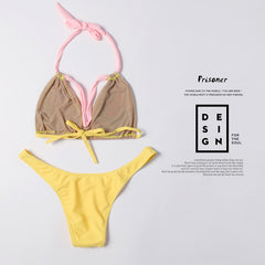 Popular print straps high waist tube top two-piece sexy swimsuit European and American bikini