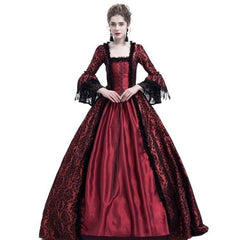 خياطة الدانتيل كبيرة الأكمام اندلعت فستان العصور الوسطى تنورة قصر الرجعية