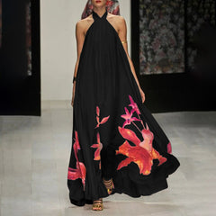 Celmia Ms. European and American style Bohemian holiday style printed hanging neck strapless sexy elegant fashion loose casual type A long dress S-5XL