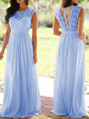 New European and American round neck lace chiffon dress swing skirt dress