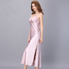 Slip On Sexy Pajamas Women Long Satin Nightgown Lace Stitching Adjustable Straps Sexy Pajamas Homewear