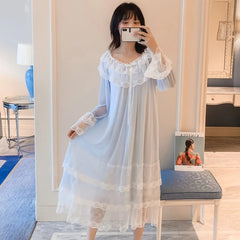 Women Lolita Night Dress Princess Sleepwear Multilayer Lace Mesh Romantic Vintage Victorian Nightgowns Nightdress Lounge Wear