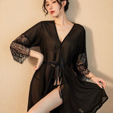 Sexy lingerie sexy ice silk bathrobe pajamas nightdress sweat steaming suit XL beauty 19158