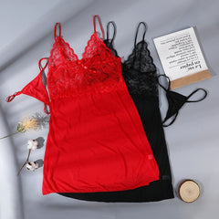 Women Sexy Pajama&Panty Set Lace Sling Nightgowns Cut Erotic Sleepdress See-Through Voile Plus Size Pajama Lingerie