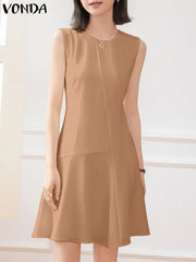 VONDA Elegant Mini Dress 2023 Women Summer Solid Color Short Sleeve Sundress Fashion Casual Loose Party Streetwear Vestidos