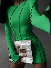 Sexy Club Rib Knit Y2K Mini Bodycon Party Women's Fall Stripe O-Neck Long Sleeve Fashion Dress 2023