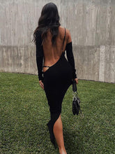 Long Sleeve Large Backless Strap Long Sexy Dress