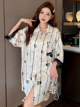 Ice Silk Shirt Dress Summer Thin Cardigan Lapel Print Short Sleeve Mid-Sleeve Nightdress