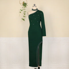 Women Dress Bodycon Party Beading Irregular Sleeves Sheath Celebrate Occasion Christmas African Night Birthday Event Robes