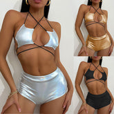 European and American foreign trade new bikini split swimsuit star sequins silver hanging neck tie bikini