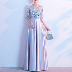 Ladies Long V Neck Mid Sleeve Sequin Fashion Evening Dress LX516