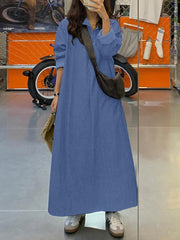 ZANZEA Women Street Fashion Denim Dress Solid Long Sleeve Lapel Shirtdress Spring Elegant Button Loose Maxi Robe Vintage Vestido