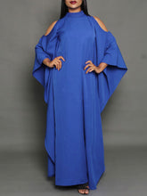 Celmia women's European and American fashion solid color long dress, elegant temperament, simple casual lady style, round neck, bat sleeves, off-shoulder design, A-line skirt, large-size skirt, daily spring and autumn large size, wild trendy long skirt