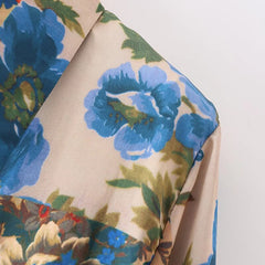 فساتين نسائية بوهو مطبوعة بالزهور فساتين صغيرة واحدة الصدر بأكمام طويلة فستان على شكل حرف A للسيدات فستان بياقة مقلوبة غير رسمي