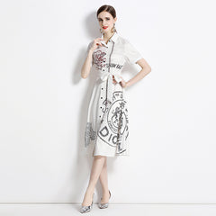 European and American fashion all-match slim waist positioning print dress
