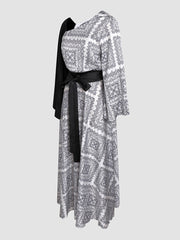 Elegant off-the-shoulder fashion print tie dress