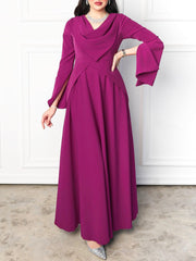 Rose Red Elegant Silk Scarf Collared Waist Dress