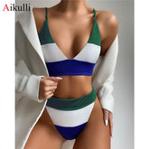 New Waist Bikinis Swimsuits Women Stitching Two-Piece Set Push Up Brazil Swimwear Female Summer Beach Bathing Suits