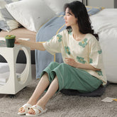 Cotton Pijama Pajamas Sets Women Pyjamas Sleepwear Mujer Nightwear Plus Size Minimalist Capris Pants Homewear