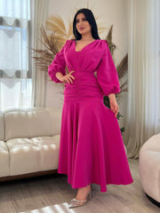 Rose Red Elegant Pleated Waist Dress