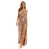 High Quality European and American fashion women's evening dress new sequins dress popular sequins dress slit sequins dress Promotion