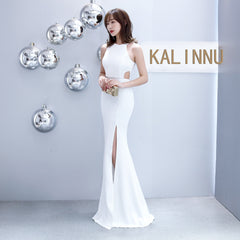 815 necked fishtail slim fitting wedding banquet evening dress women's split skirt popular dress Cross-border Hot Sale High Quality