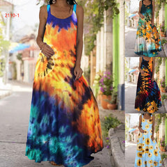 Vintage Summer Butterfly Print Dress Women Super Oversized Boho Clothes Beach Sleeveless Long Dress Casual 5XL Plus Size Dresses
