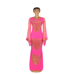 التجارة الخارجية فستان أفريقي موضة شبكة البوق كم الكي حقيبة الماس الورك ذيل السمكة حجم كبير مرونة تنورة طويلة مصدر البقع