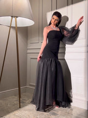 Elegant mesh stitching waist bag hip dress