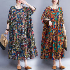 Women's summer new literary retro age-reducing fat mm200 catties short-sleeved large print dress female cotton