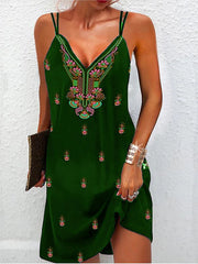 فستان نسائي بوهيمي جديد بفتحة رقبة على شكل حرف V بحمالات بوهيمية أوروبية وأمريكية