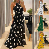 فستان صيفي طويل بحزام رسن وبطباعة رقمية منقط بولكا