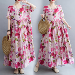 Women's new skirt Mori girl pastoral style summer new literary and artistic large size women's clothing fat MM plus fat plus printing short-sleeved li