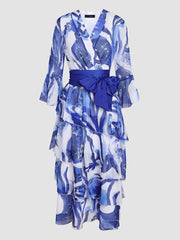 Printed Chiffon Bow Cake Skirt Dress