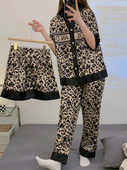 Summer new pajamas women's letters silk casual home clothes three-piece set