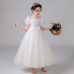 Children's catwalk dress 2023 spring new white host fluffy gauze skirt girls piano performance costume