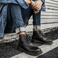 Pure black motorcycle Martin boots men's spring England Korean version of the trend of all-match high-top leather shoes men's shoes knight boots