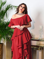 Rose Elegant Off-Shoulder Cake Dress