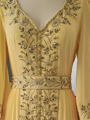 Elegant Gold Diamond Waist Chiffon Dress