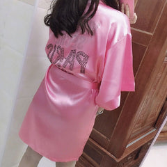 Silky Sleepwear Women Satin Home Clothes Nightgown Sexy Kimono Robe Homewear Bathrobe Gown Nightwear With Belt Casual Kimono Bathrobe