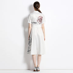 European and American fashion all-match slim waist positioning print dress