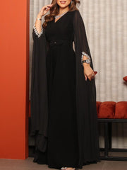 Black Elegant Chiffon Hot Diamond V-Neck Dress